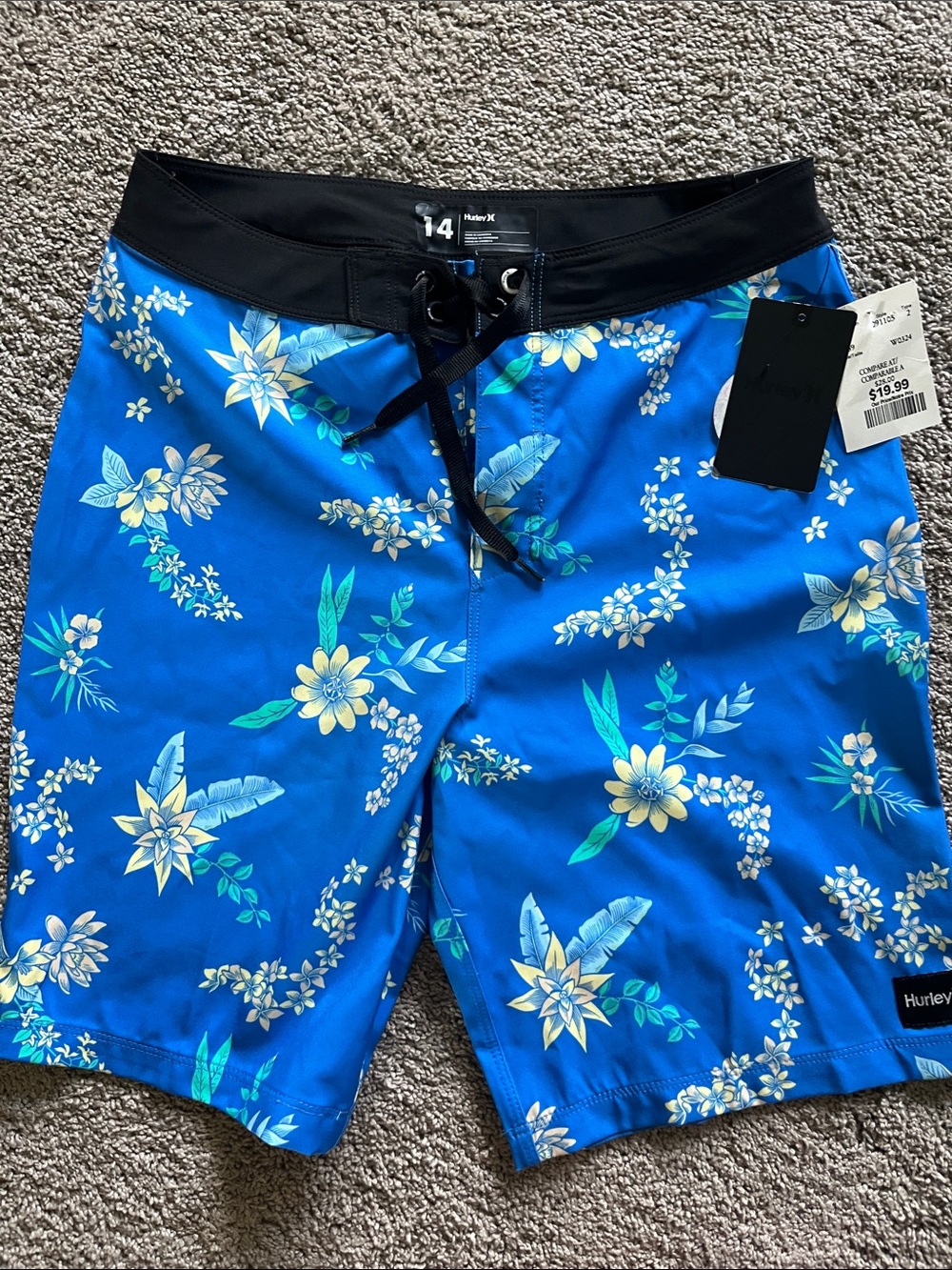 Hurley Blue Floral Hybrid Boardshorts with Black Waistband